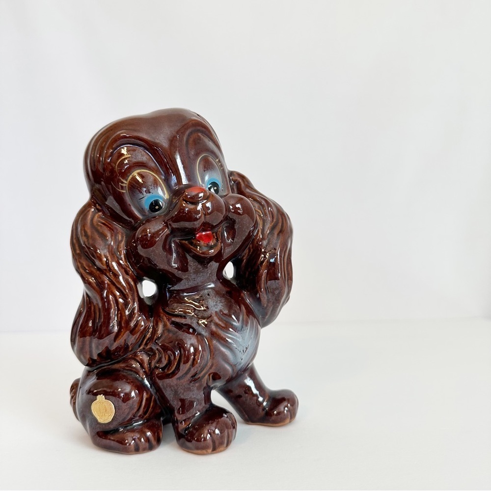 Vintage Redware Glazed Cocker Spaniel Puppy Dog Japan 1950s MCM Retro